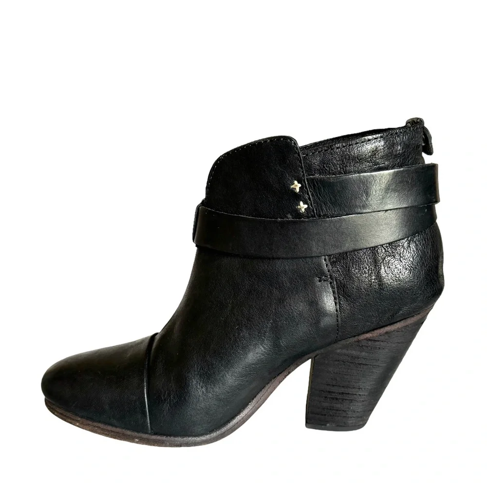Rag & Bone Harrow Black Leather Heeled Ankle Boots Booties